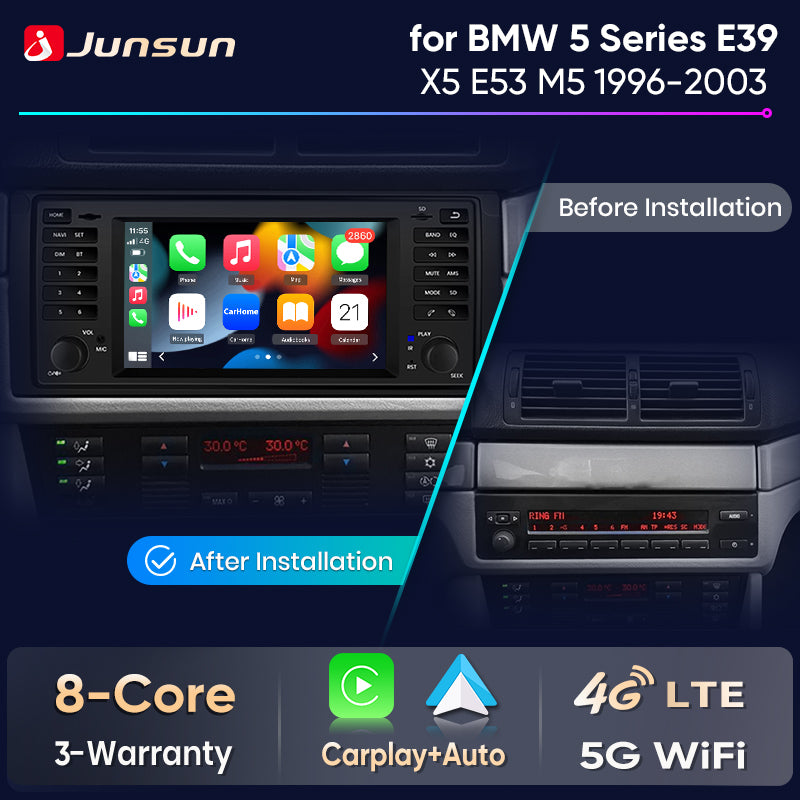 Junsun Wireless CarPlay Car Radio For BMW 5 Series E39 X5 E53 M5 1996-2003 Android Multimedia