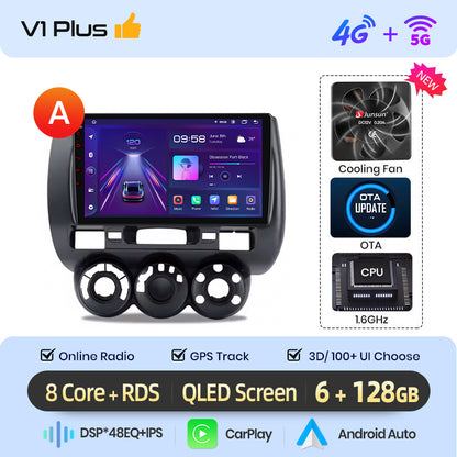 Junsun AI voice 4G LTE wireless CarPlay Android Auto Radio For Honda Fit Jazz City 2002 2003 2004-2007 Car Intelligent Systems Multimedia player Stereo RDS BT 2 din autoradio GPS Navi screen