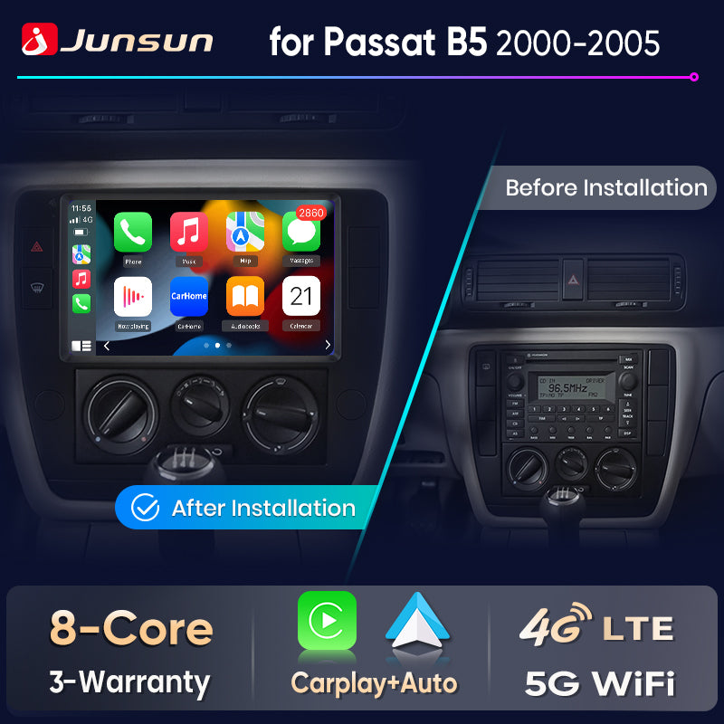 Junsun Wireless CarPlay Car Radio For VW Passat B5 2000 2001 2002 2003 2004 2005 Android Multimedia - Junsun Official Store