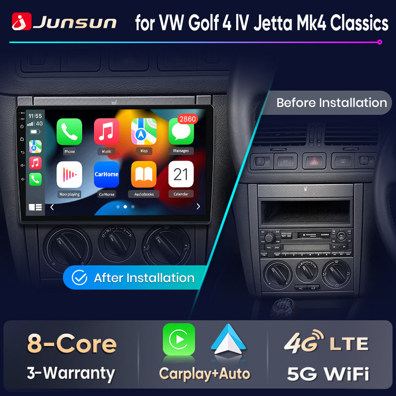 Junsun Wireless CarPlay Car Radio For VW Golf 4 Passat POLO Transport T5 Multivan Seat Jetta Android Multimedia - Junsun Official Store
