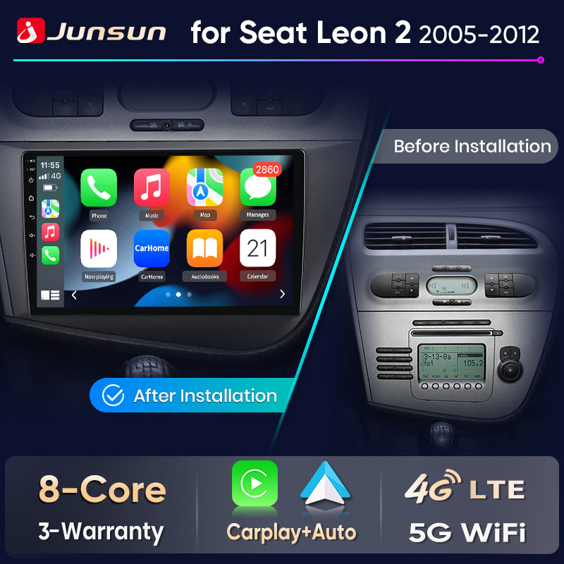 Junsun Wireless CarPlay Car Radio For Seat Leon MK2 2005 2006 2007 2008 2009 - 2012 Android Multimedia