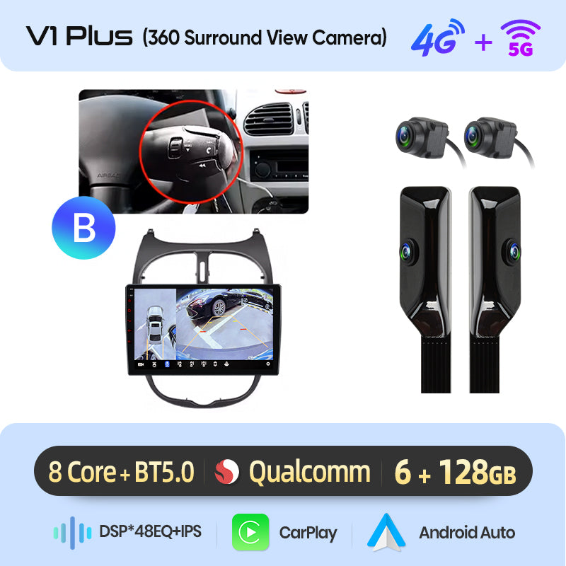 Junsun AI voice 4G LTE wireless CarPlay Android Auto Radio For Peugeot 206 206CC 206SW 2001-2008 Car Intelligent Systems Multimedia player Stereo RDS BT 2 din autoradio GPS Navi screen