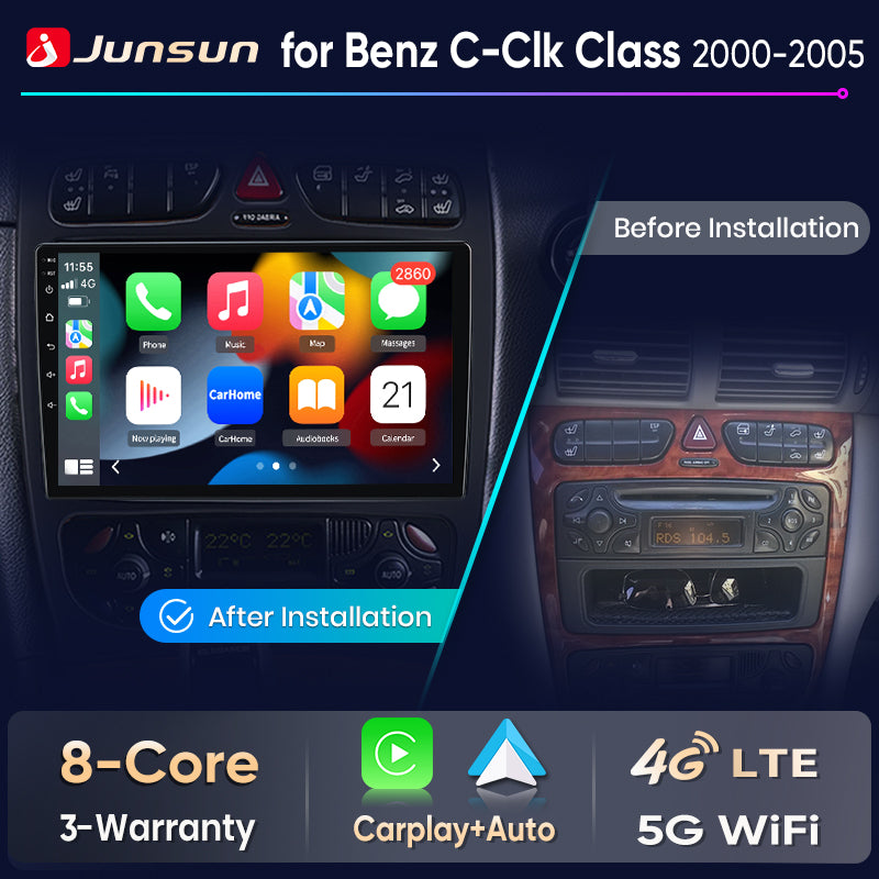 Junsun Wireless CarPlay Car Radio For Benz C Class CLK Class W203 W209 2000-2005 Android Multimedia