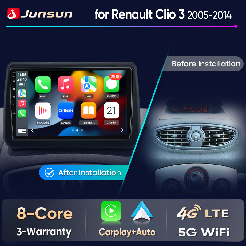 Junsun Wireless CarPlay Car Radio For Renault Clio 3 2005 2006 2007-2014 Android Multimedia - Junsun Official Store