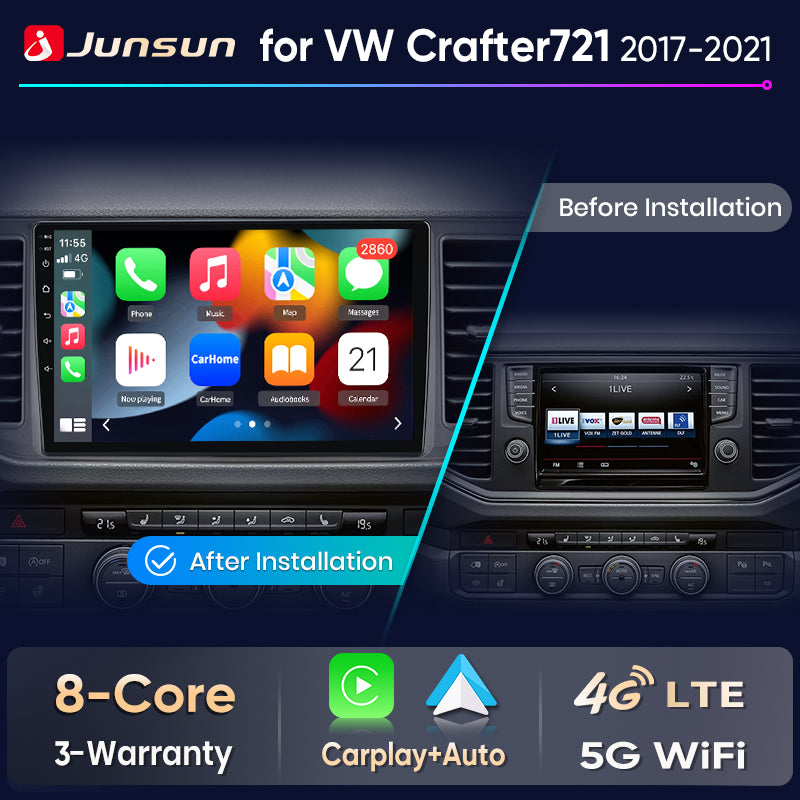 Junsun Wireless CarPlay Car Radio For VW Volkswagen Crafter 2017-2021 Android Multimedia