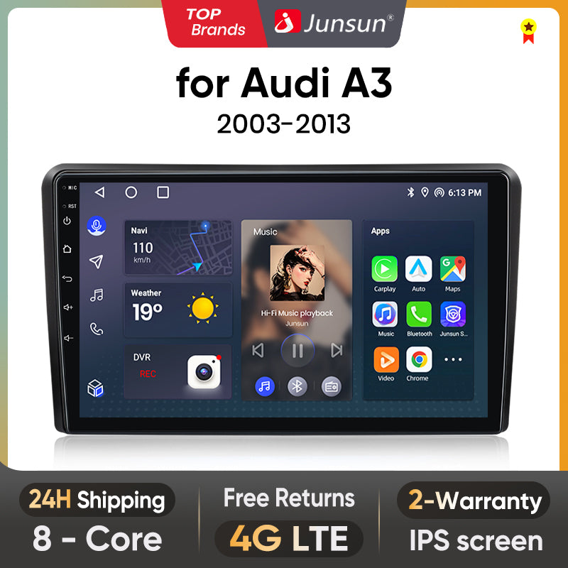 Junsun AI Voice 2 din Android Auto Radio For Audi A3 8P 2003 - 2013 Carplay 4G Car Multimedia GPS 2din autoradio