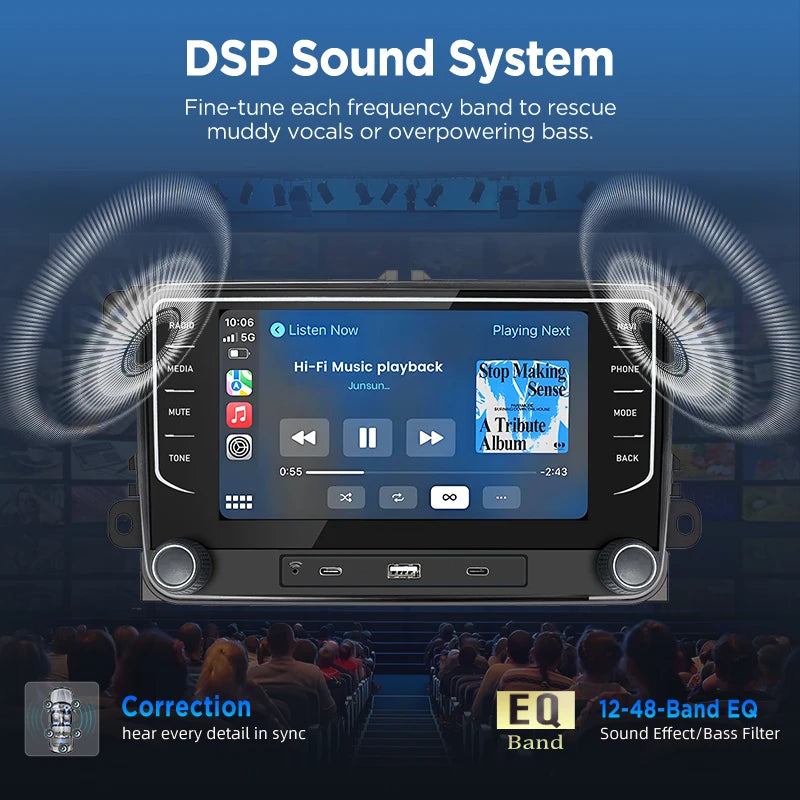 Junsun Wireless CarPlay Car Radio For VW Volkswagen Skoda Octavia Golf 5 6 Touran Passat B6 Polo Jetta Android Multimedia