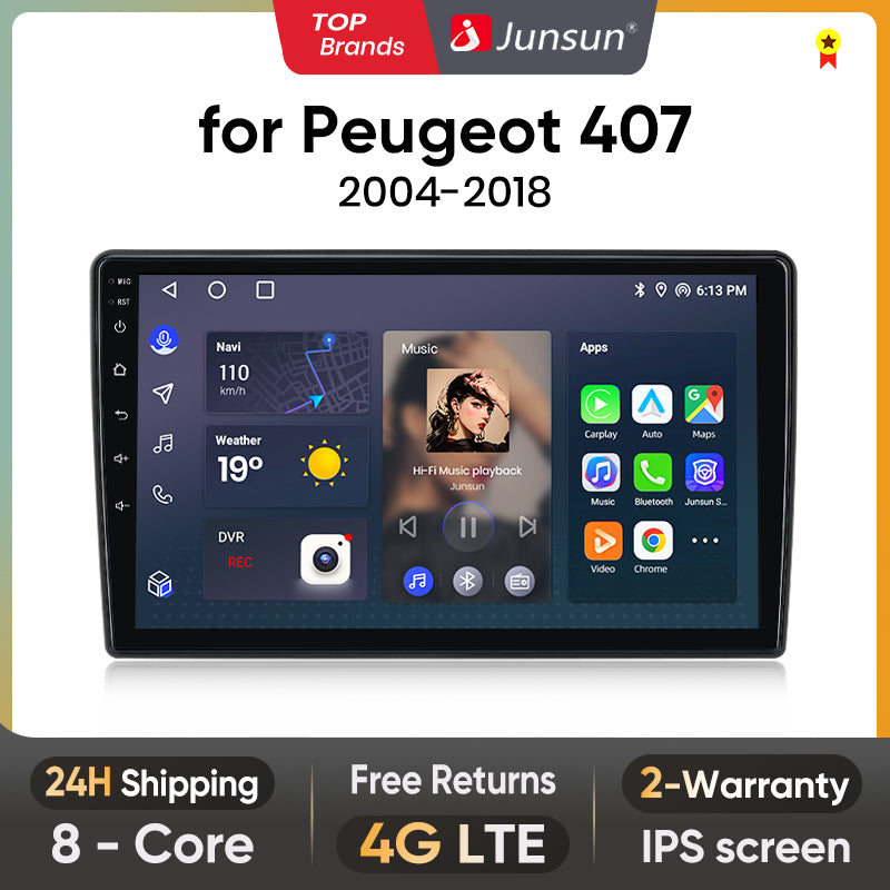 Junsun AI Voice 2 din Android Auto Radio dla Peugeot 407 cc SW 407CC 2004 2005 2006 2007 2008 2009 2010 2011 Carplay 4G Car Multimedia GPS 2din autoradio
