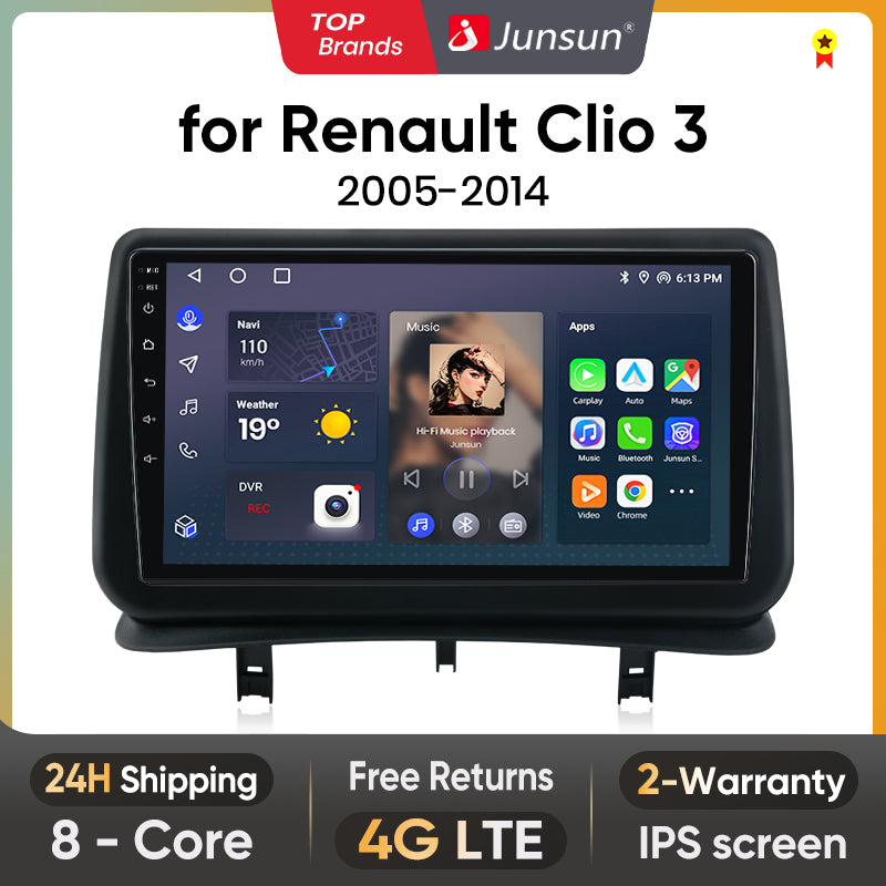 Junsun AI Voice 2 din Android Auto Radio For Renault Clio 3 2005 2006-2014 Carplay 4G Car Multimedia GPS 2din autoradio