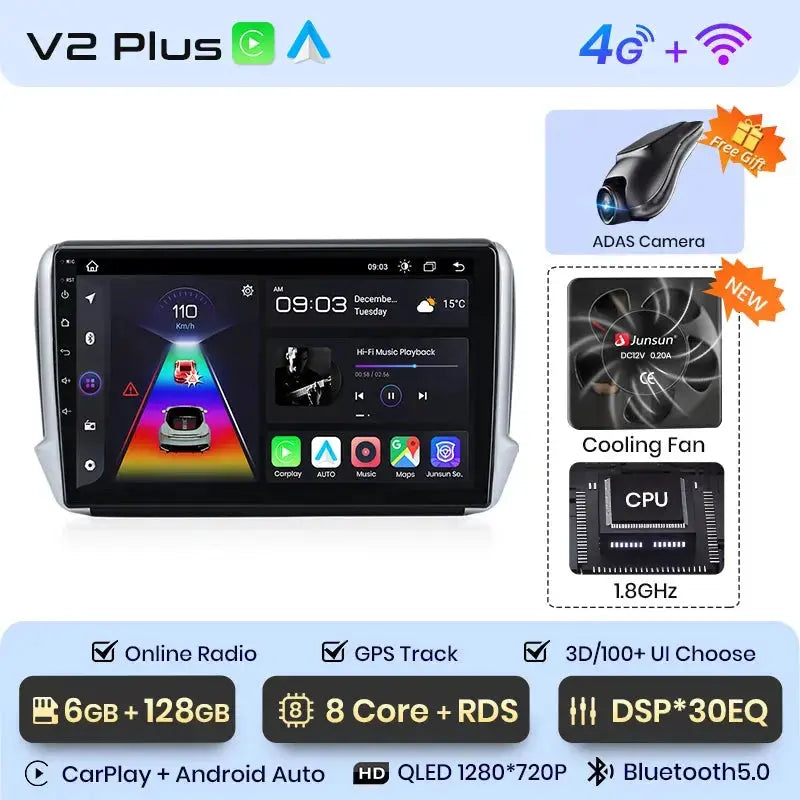 Junsun V2 Plus radio for Peugeot 208 / 2008 (2012–2018)