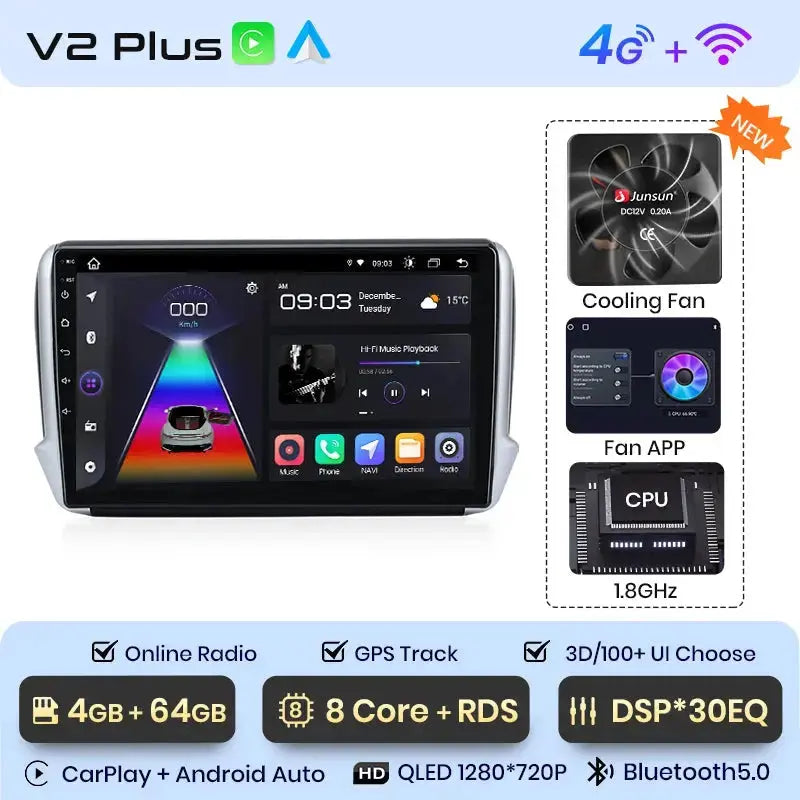 Junsun V2 Plus radio for Peugeot 208 / 2008 (2012–2018)