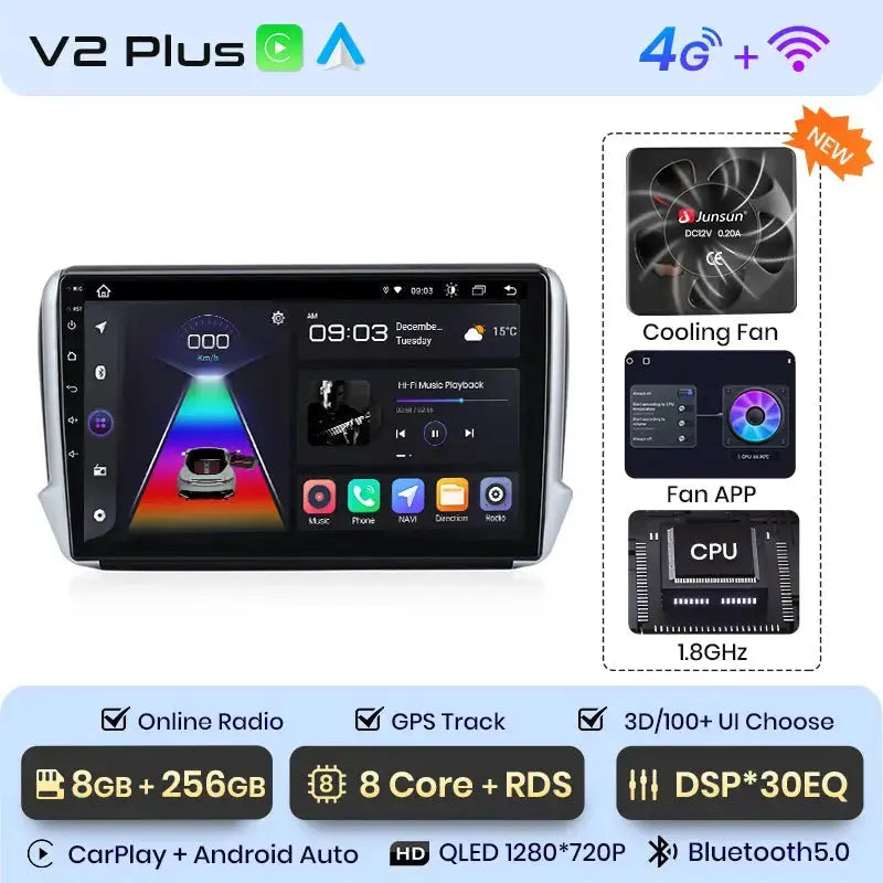 Junsun V2 Plus radio for Peugeot 208 / 2008 (2012–2018)
