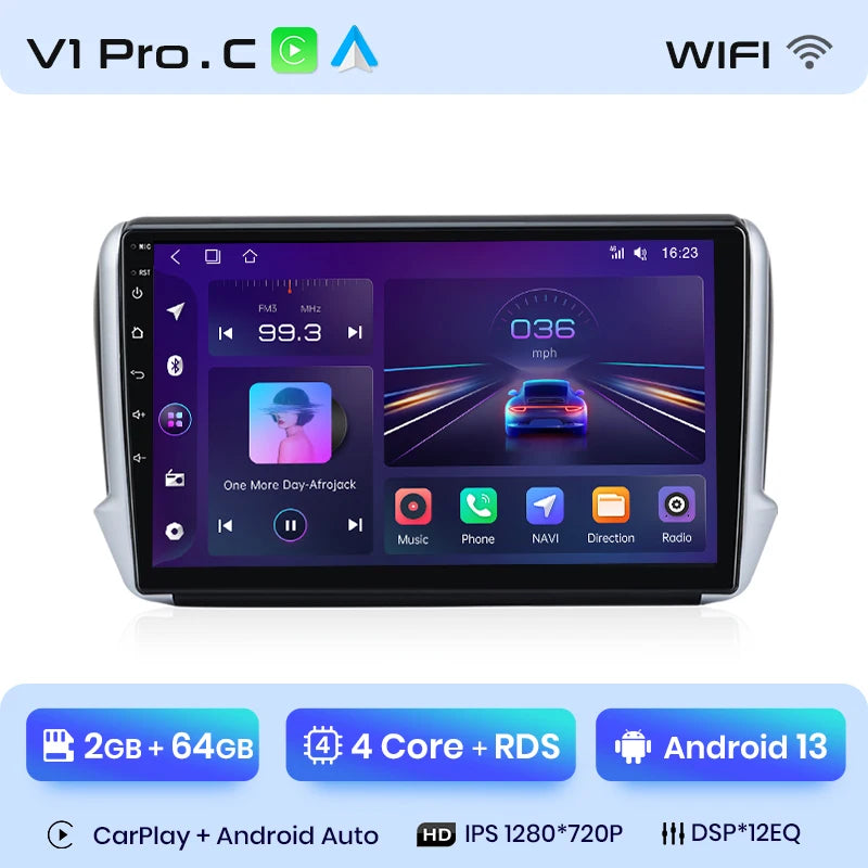 Junsun Car Radio For Peugeot 2008 208 2012 - 2018 wireless CarPlay Android Auto car intelligent systems No 2 din 2din DVD