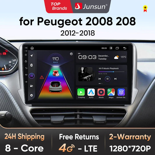 Junsun Autoradio für Peugeot 2008 208 2012–2018, kabelloses CarPlay Android Auto, intelligente Autosysteme, keine 2 Din, 2 Din DVD 