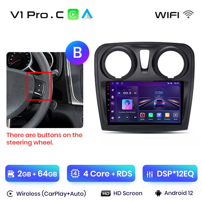 Junsun V1 AI Voice Android Auto Radio For Renault Logan 2 Sandero 2014-2019 Wireless CarPlay Car Multimedia GPS 2din autoradio