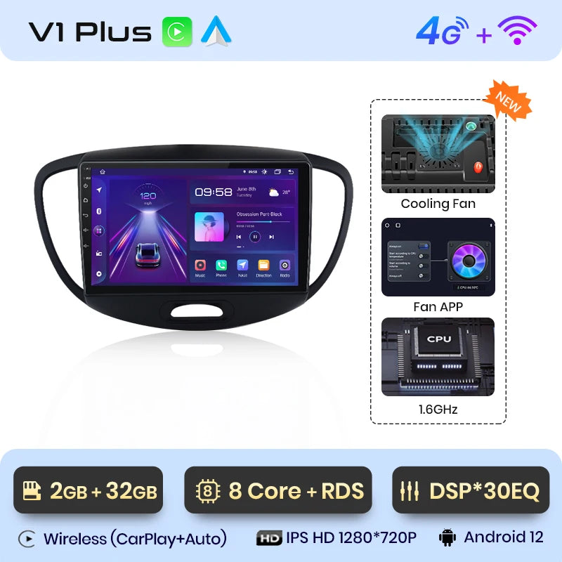 Junsun V1 AI Voice Wireless CarPlay Android Auto Radio For Hyundai Grand i10 2008-2012 4G Car Multimedia GPS 2din autoradio