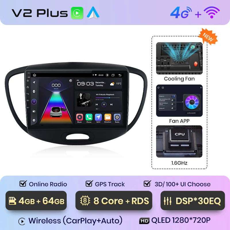 Junsun V1 AI Voice Wireless CarPlay Android Auto Radio For Hyundai Grand i10 2008-2012 4G Car Multimedia GPS 2din autoradio