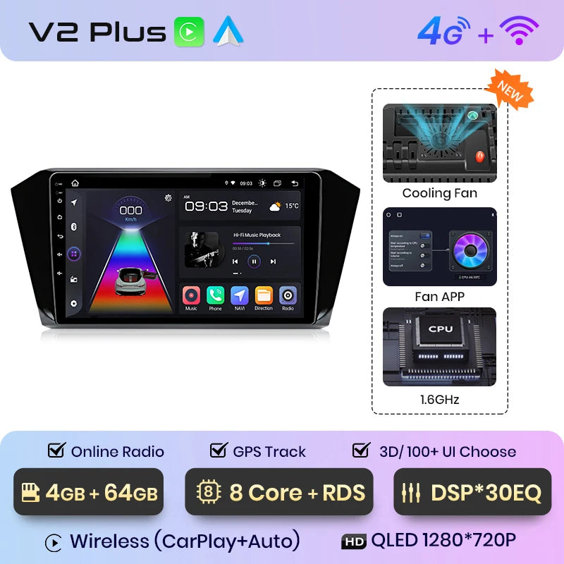 Junsun V1 AI Voice Wireless CarPlay Android Auto Radio For VW Volkswagen Passat B8 2015-2020 4G Car Multimedia GPS 2din autoradi