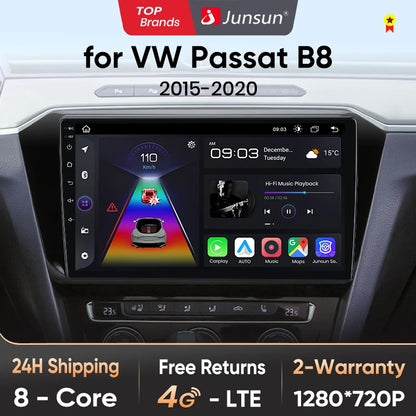 Junsun V1 AI Voice Wireless CarPlay Android Auto Radio For VW Volkswagen Passat B8 2015-2020 4G Car Multimedia GPS 2din autoradi