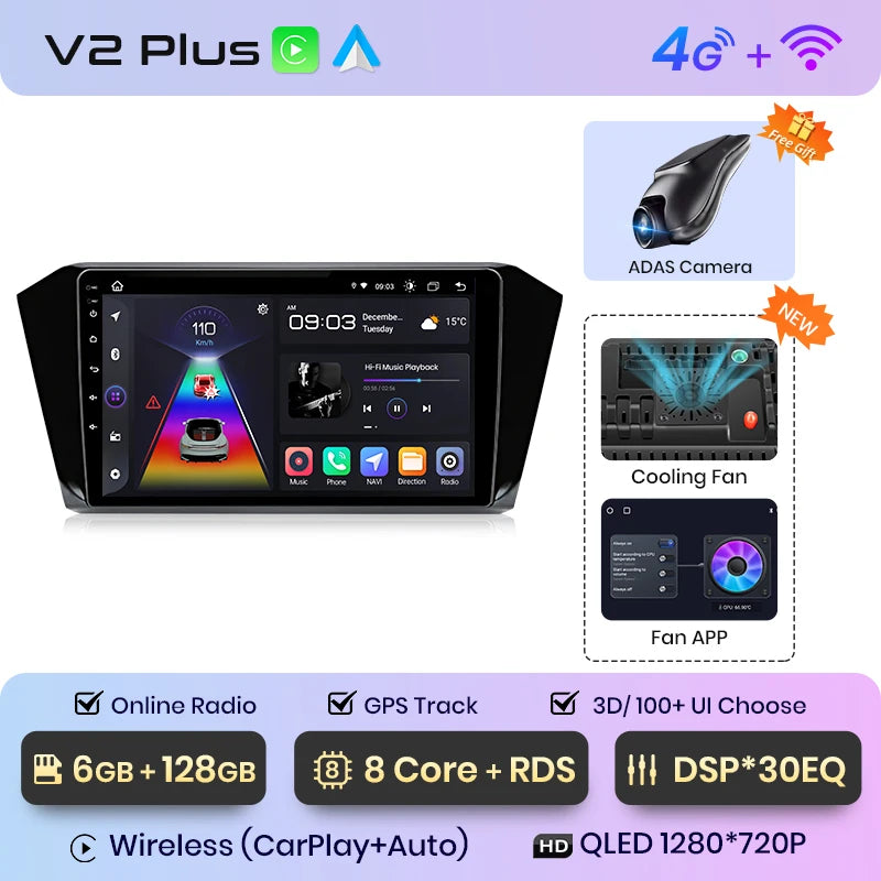 Junsun V1 AI Voice Wireless CarPlay Android Auto Radio For VW Volkswagen Passat B8 2015-2020 4G Car Multimedia GPS 2din autoradi