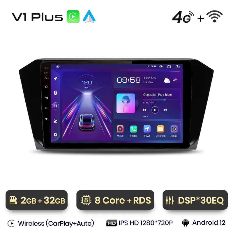 Junsun V1 AI Voice Wireless CarPlay Android Auto Radio For VW Volkswagen Passat B8 2015-2020 4G Car Multimedia GPS 2din autoradi