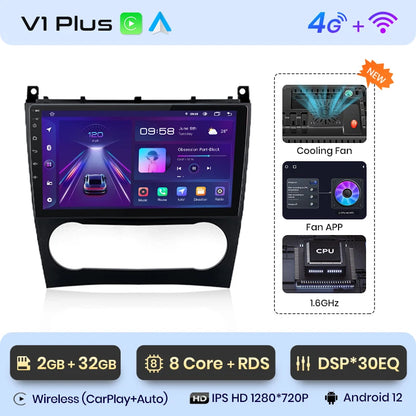 Junsun V1 AI Voice Wireless CarPlay Android Autoradio für Benz C-Klasse W203 2005-2009 Auto Multimedia GPS 2din Autoradio 