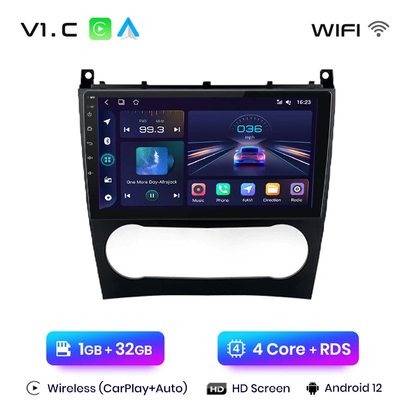 Junsun V1 AI Voice Wireless CarPlay Android Auto Radio for Benz C Class W203 2005-2009 Car Multimedia GPS 2din autoradio
