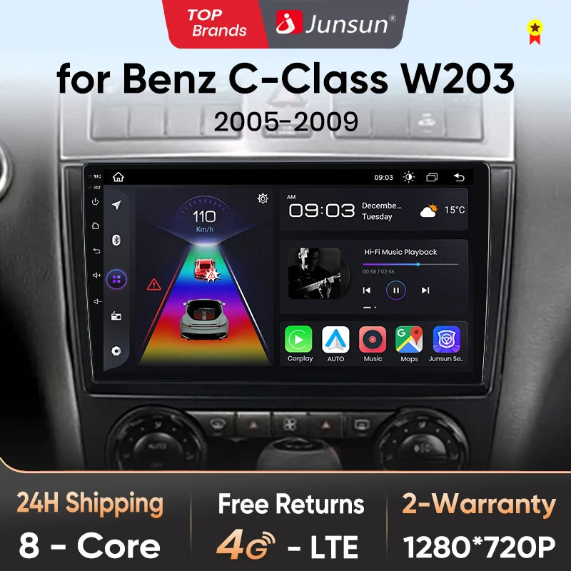 Junsun V1 AI Voice Wireless CarPlay Android Autoradio für Benz C-Klasse W203 2005-2009 Auto Multimedia GPS 2din Autoradio 
