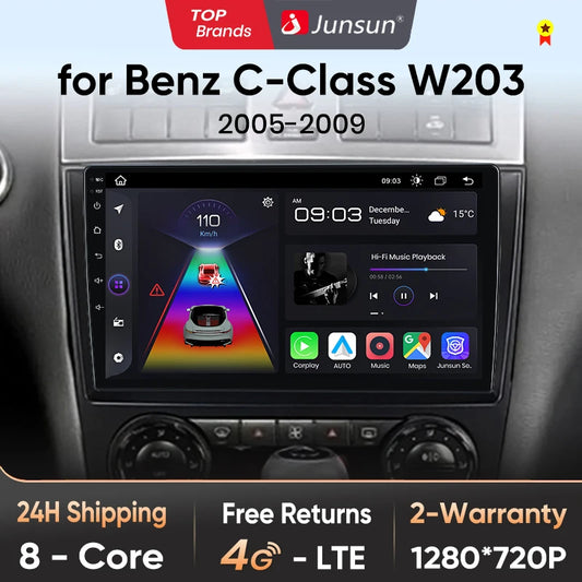 Junsun V1 AI Voice Wireless CarPlay Android Auto Radio for Benz C Class W203 2005-2009 Car Multimedia GPS 2din autoradio