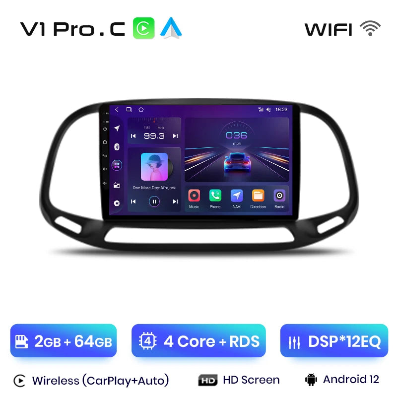 Junsun V1 Wireless CarPlay Android Auto Radio For Fiat Doblo 2015 - 2019 4G Car Multimedia GPS 2din autoradio