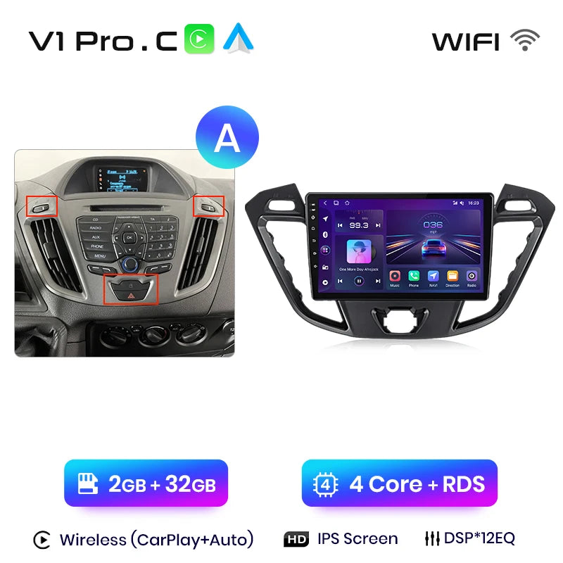 Junsun V1 Wireless CarPlay Android Auto Radio For Ford Transit Custom Tourneo 2013-2021 4G Car Multimedia GPS 2din autoradio