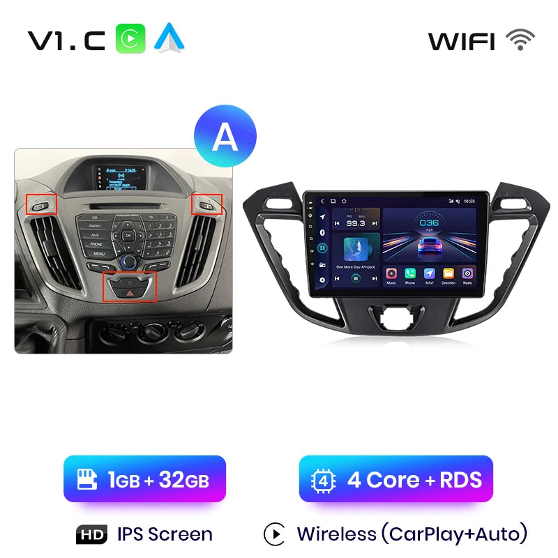 Junsun V1 Wireless CarPlay Android Auto Radio For Ford Transit Custom Tourneo 2013-2021 4G Car Multimedia GPS 2din autoradio