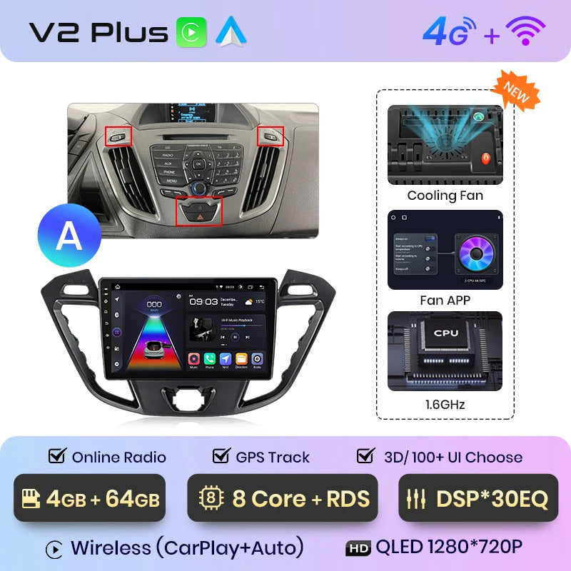 Junsun V1 Wireless CarPlay Android Auto Radio For Ford Transit Custom Tourneo 2013-2021 4G Car Multimedia GPS 2din autoradio