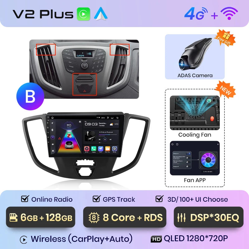 Junsun V1 Wireless CarPlay Android Auto Radio For Ford Transit Custom Tourneo 2013-2021 4G Car Multimedia GPS 2din autoradio