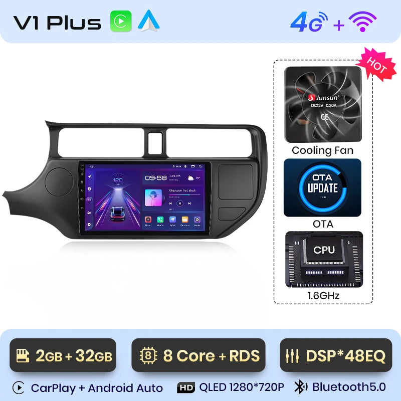 Junsun V1plus AI Voice 2 din Android Auto Radio For KIA RIO 2011-2015 Carplay Car Multimedia GPS 2din autoradio