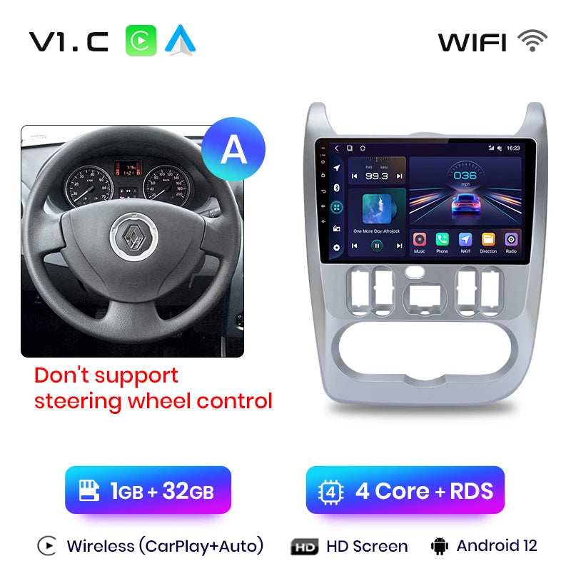 Junsun V1pro 2 din Android Auto Radio for Renault Logan 1 Sandero 2009-2013 Dacia Duster Carplay 4G Car Multimedia GPS autoradio