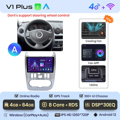 Junsun V1pro 2 din Android Auto Radio for Renault Logan 1 Sandero 2009-2013 Dacia Duster Carplay 4G Car Multimedia GPS autoradio