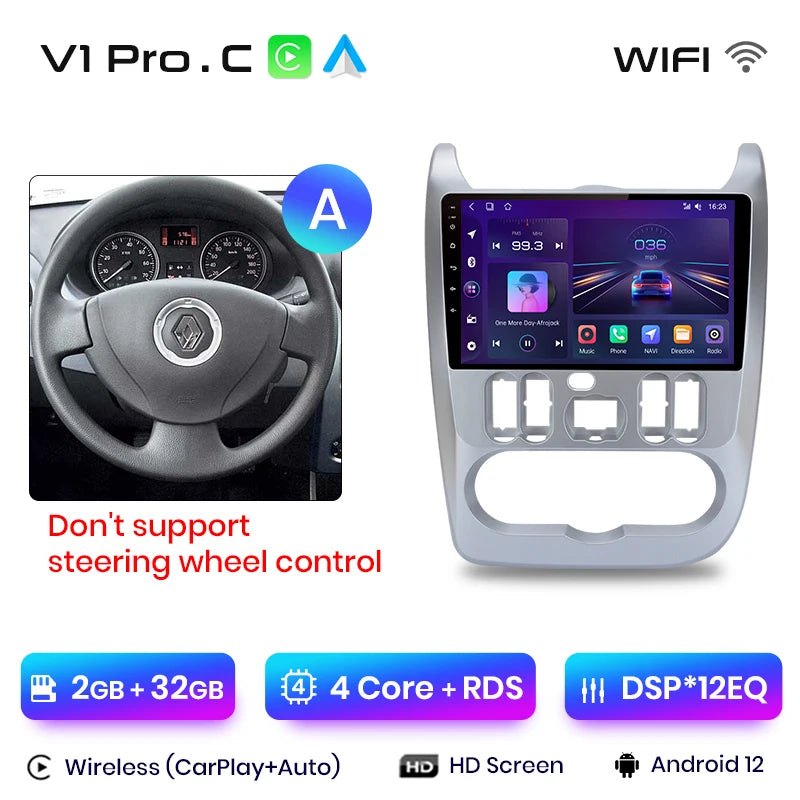 Junsun V1pro 2 din Android Auto Radio for Renault Logan 1 Sandero 2009-2013 Dacia Duster Carplay 4G Car Multimedia GPS autoradio