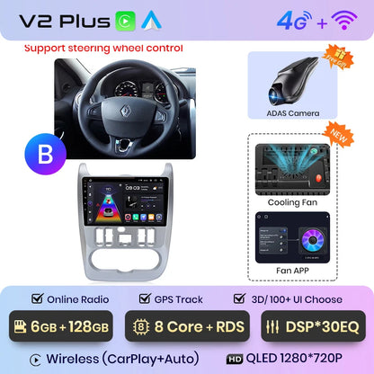 Junsun V1pro 2 din Android Auto Radio for Renault Logan 1 Sandero 2009-2013 Dacia Duster Carplay 4G Car Multimedia GPS autoradio