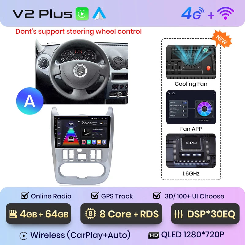 Junsun V1pro 2 din Android Auto Radio for Renault Logan 1 Sandero 2009-2013 Dacia Duster Carplay 4G Car Multimedia GPS autoradio