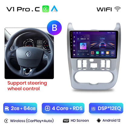 Junsun V1pro 2 din Android Auto Radio for Renault Logan 1 Sandero 2009-2013 Dacia Duster Carplay 4G Car Multimedia GPS autoradio