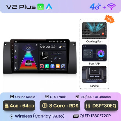Junsun V1pro AI Voice 2 din Android Auto Radio For BMW 5 E39 1995 - 2003  E53 X5 M5 Carplay 4G Car Multimedia GPS 2din autoradio