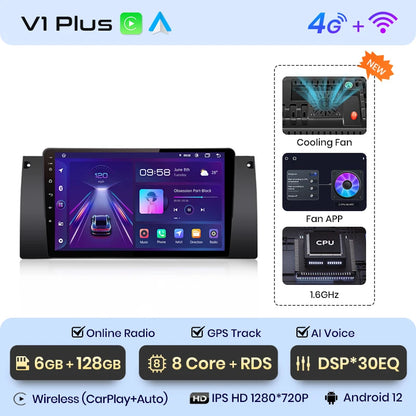 Junsun V1pro AI Voice 2 din Android Auto Radio For BMW 5 E39 1995 - 2003  E53 X5 M5 Carplay 4G Car Multimedia GPS 2din autoradio