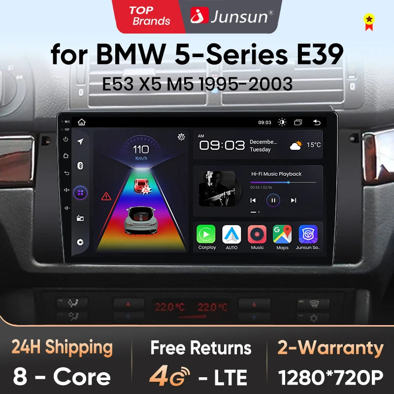 Junsun V1pro AI Voice 2 din Android Auto Radio For BMW 5 E39 1995 - 2003  E53 X5 M5 Carplay 4G Car Multimedia GPS 2din autoradio