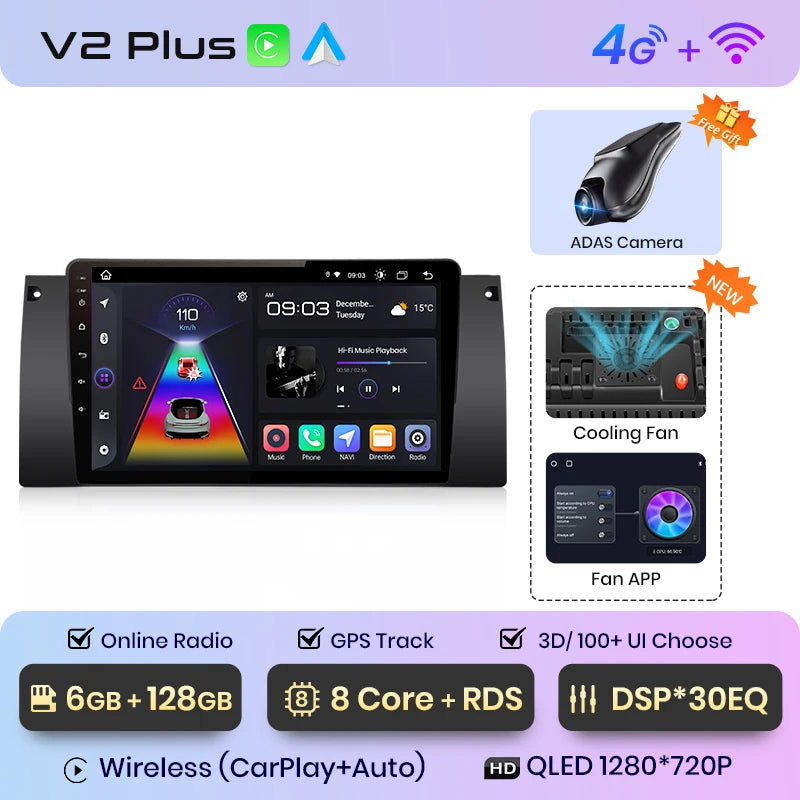 Junsun V1pro AI Voice 2 din Android Auto Radio For BMW 5 E39 1995 - 2003  E53 X5 M5 Carplay 4G Car Multimedia GPS 2din autoradio