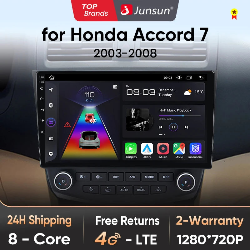 Junsun V1pro AI Voice 2 din Android Auto Radio For Honda Accord 7 2003-2008 Carplay 4G Car Multimedia GPS 2din autoradio