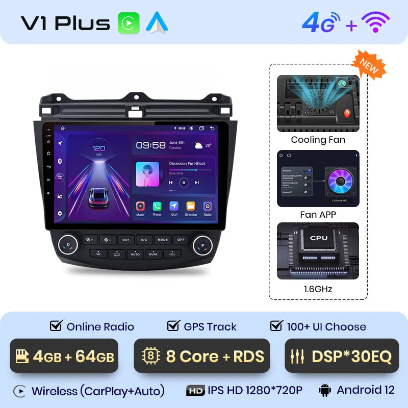Junsun V1pro AI Voice 2 din Android Auto Radio For Honda Accord 7 2003-2008 Carplay 4G Car Multimedia GPS 2din autoradio