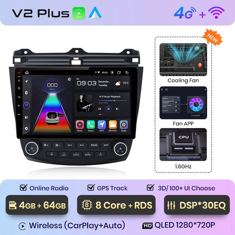 Junsun V1pro AI Voice 2 din Android Auto Radio For Honda Accord 7 2003-2008 Carplay 4G Car Multimedia GPS 2din autoradio
