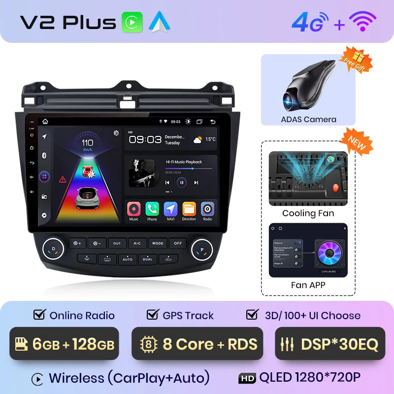 Junsun V1pro AI Voice 2 din Android Auto Radio For Honda Accord 7 2003-2008 Carplay 4G Car Multimedia GPS 2din autoradio