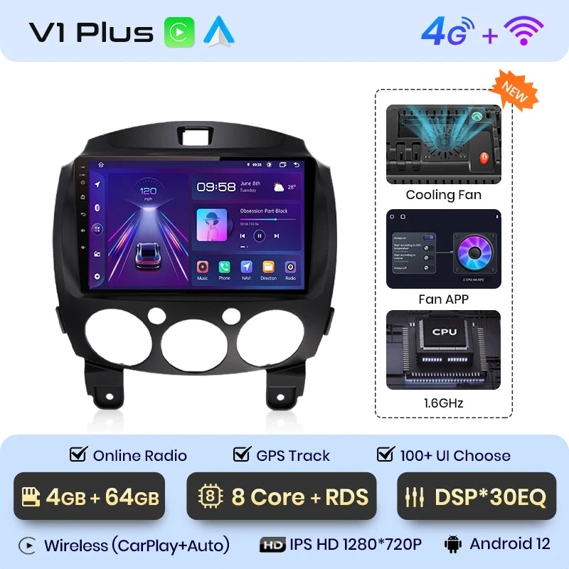 Junsun V1pro AI Voice 2 din Android Auto Radio For MAZDA 2 Mazda2 2007-2014 Carplay 4G Car Multimedia GPS 2din autoradio